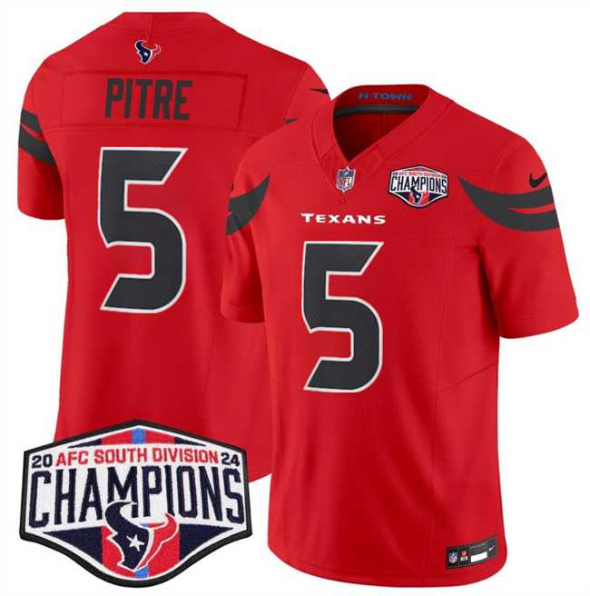 Men%27s Houston Texans #5 Jalen Pitre Red F.U.S.E. 2024 AFC South Division Champions Vapor Limited Stitched Jersey